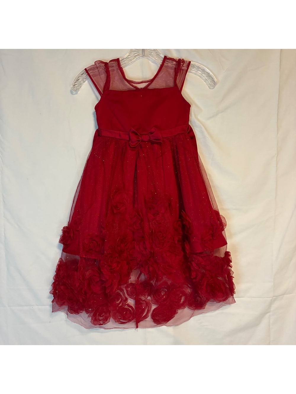 Kensie Girl Red Tulle High Low Holiday Dress Glitter Sparkle Rose Applique Sz5